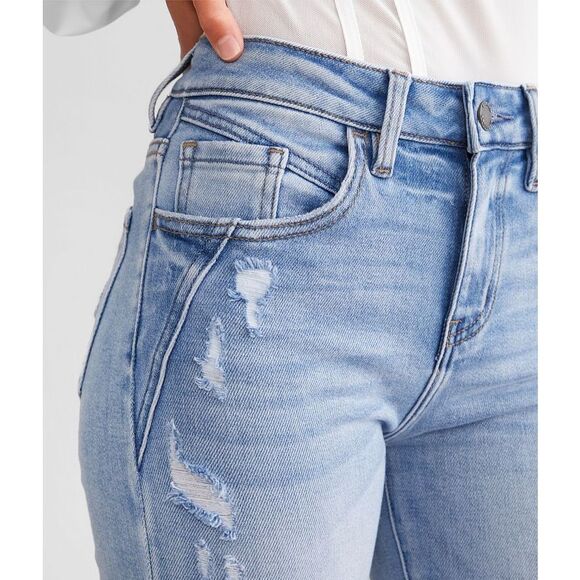 KANCAN Women’s Light Wash Color Nova Distressed High Rise Super Flare Jeans Size - Picture 5 of 11